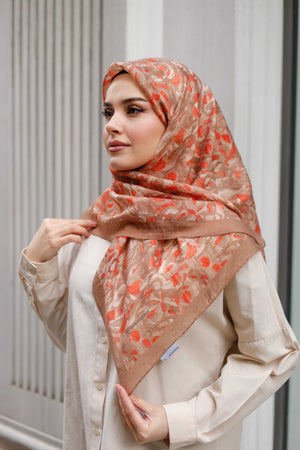 Tensel Eşarp - Yaprak Desen - Vizon Oranj