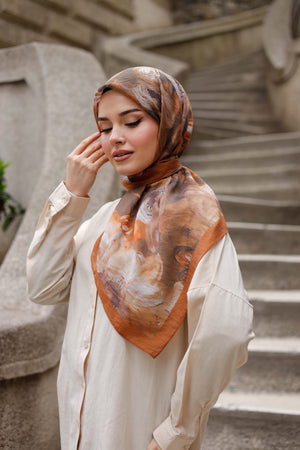 Tensel Eşarp - Rose Desen - Kiremit