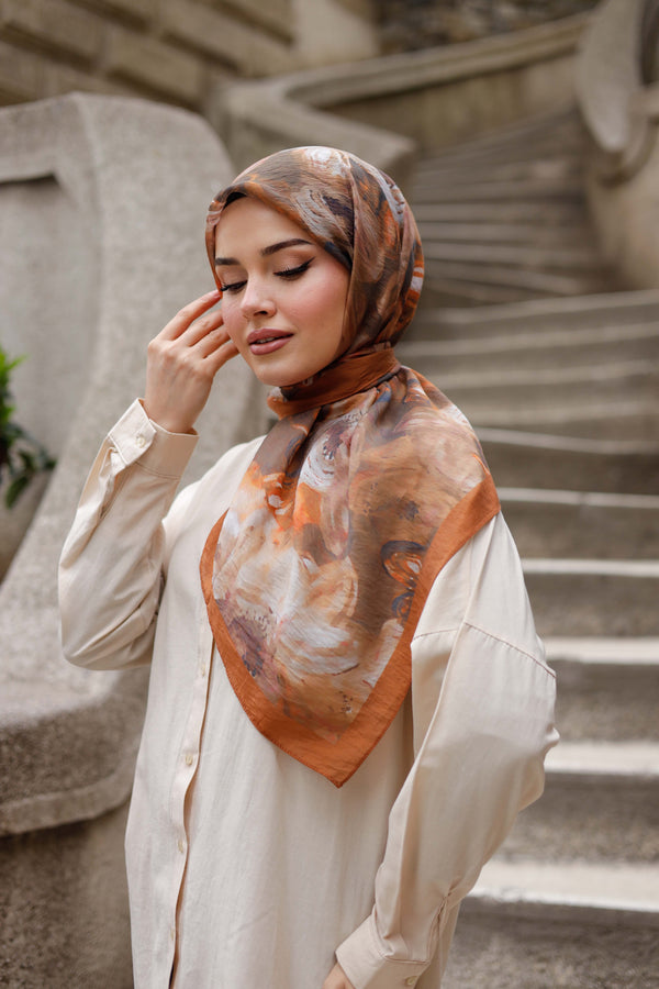 Tensel Eşarp - Rose Desen - Kiremit