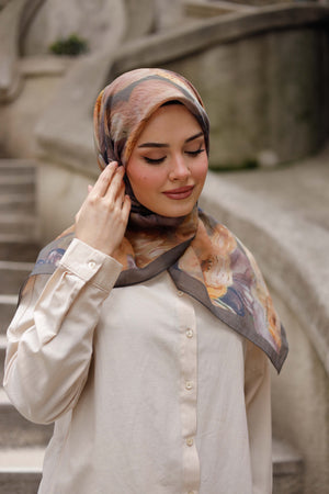 Tensel Eşarp - Rose Desen - Koyu Haki