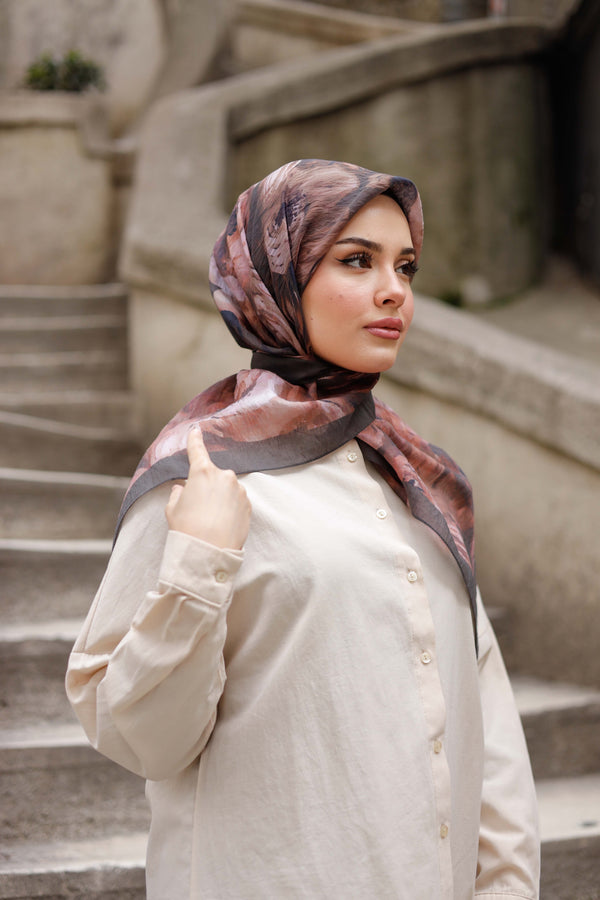 Tensel Eşarp - Rose Desen - Gül Kurusu