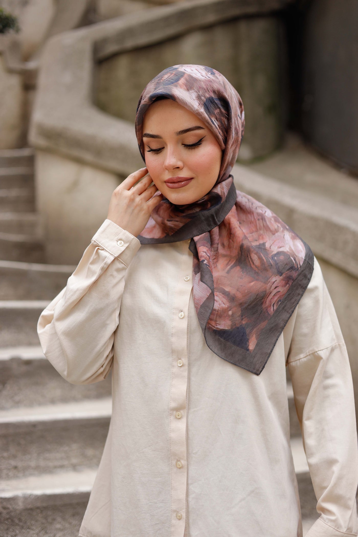 Tensel Eşarp - Rose Desen - Gül Kurusu