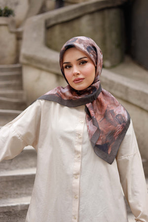 Tensel Eşarp - Rose Desen - Gül Kurusu