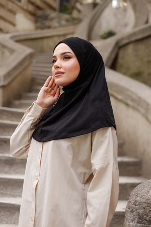 Boyunluklu Hijab Bone - Çapraz - Siyah