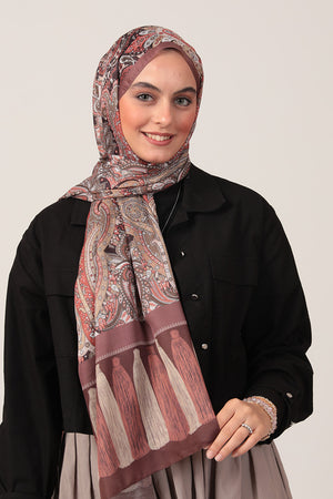 Pamuk İpek Şal - Etro Püskül Desen - Tatlı Kahve