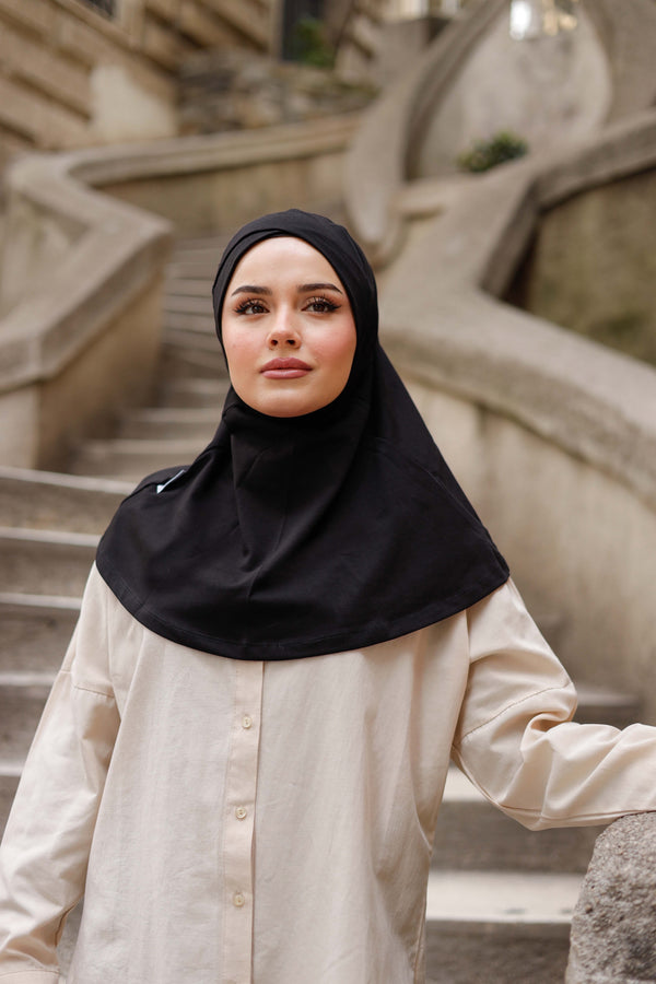 Boyunluklu Hijab Bone - Çapraz - Siyah