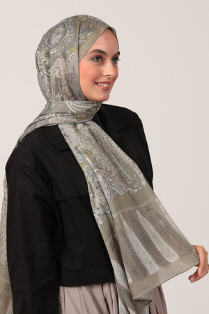 Pamuk İpek Şal - Etro Püskül Desen - Olive