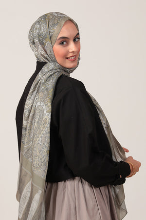 Pamuk İpek Şal - Etro Püskül Desen - Olive