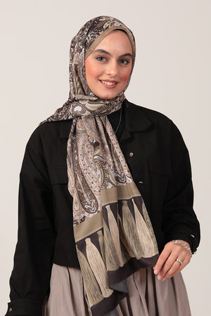 Pamuk İpek Şal - Etro Püskül Desen - Kına Yeşili