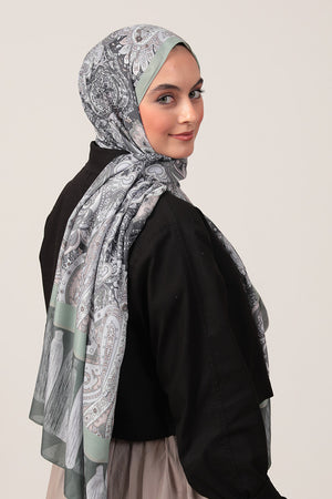 Pamuk İpek Şal - Etro Püskül Desen - Çağla Yeşili