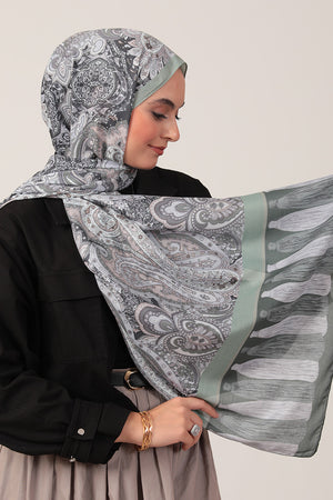 Pamuk İpek Şal - Etro Püskül Desen - Çağla Yeşili