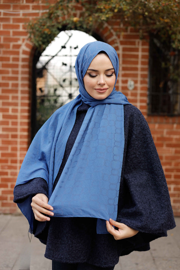 Soft Jakar Şal - Zincir Desen - İndigo