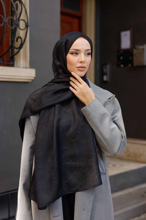 İpeksi Çift Taraflı Jakar Şal - Mandala Desen - Siyah