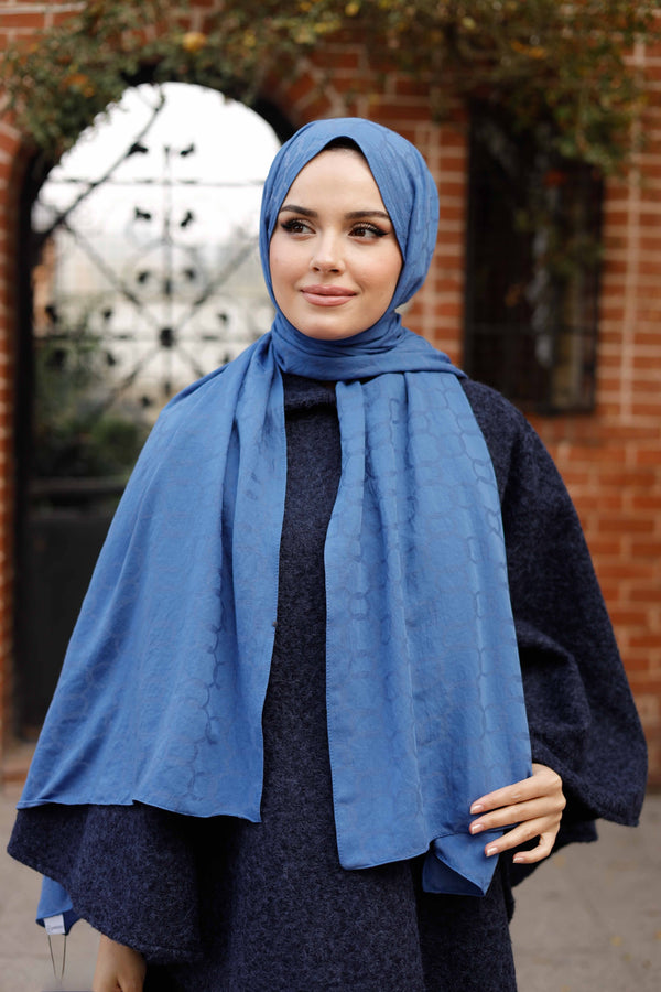 Soft Jakar Şal - Zincir Desen - İndigo