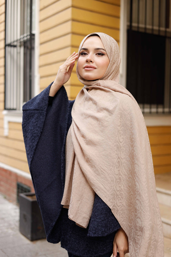 Soft Jakar Şal - Dama Desen - Sütlü Kahve