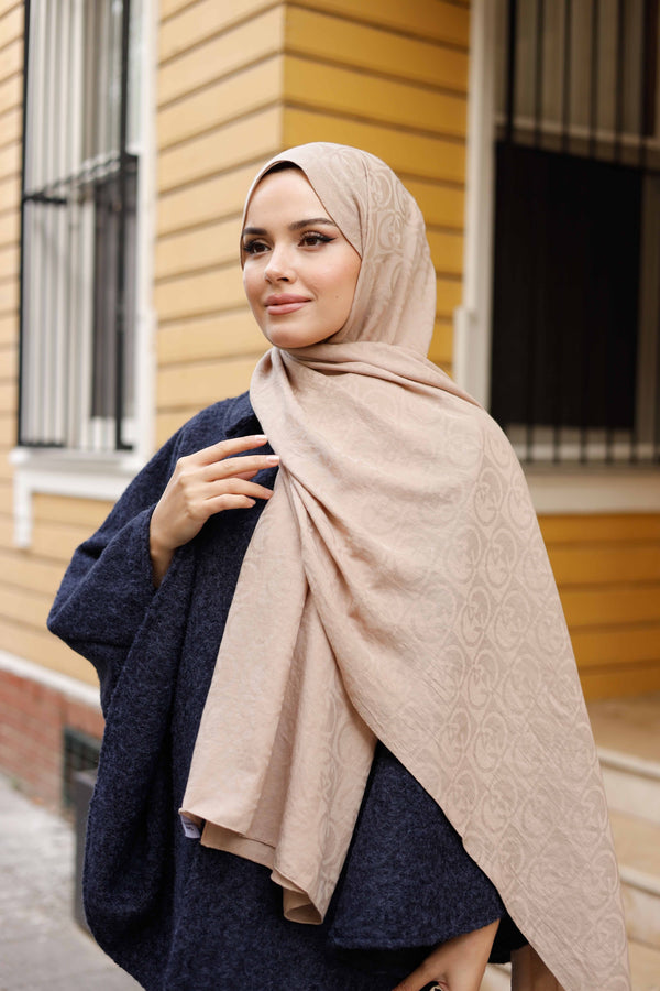 Soft Jakar Şal - Dama Desen - Sütlü Kahve