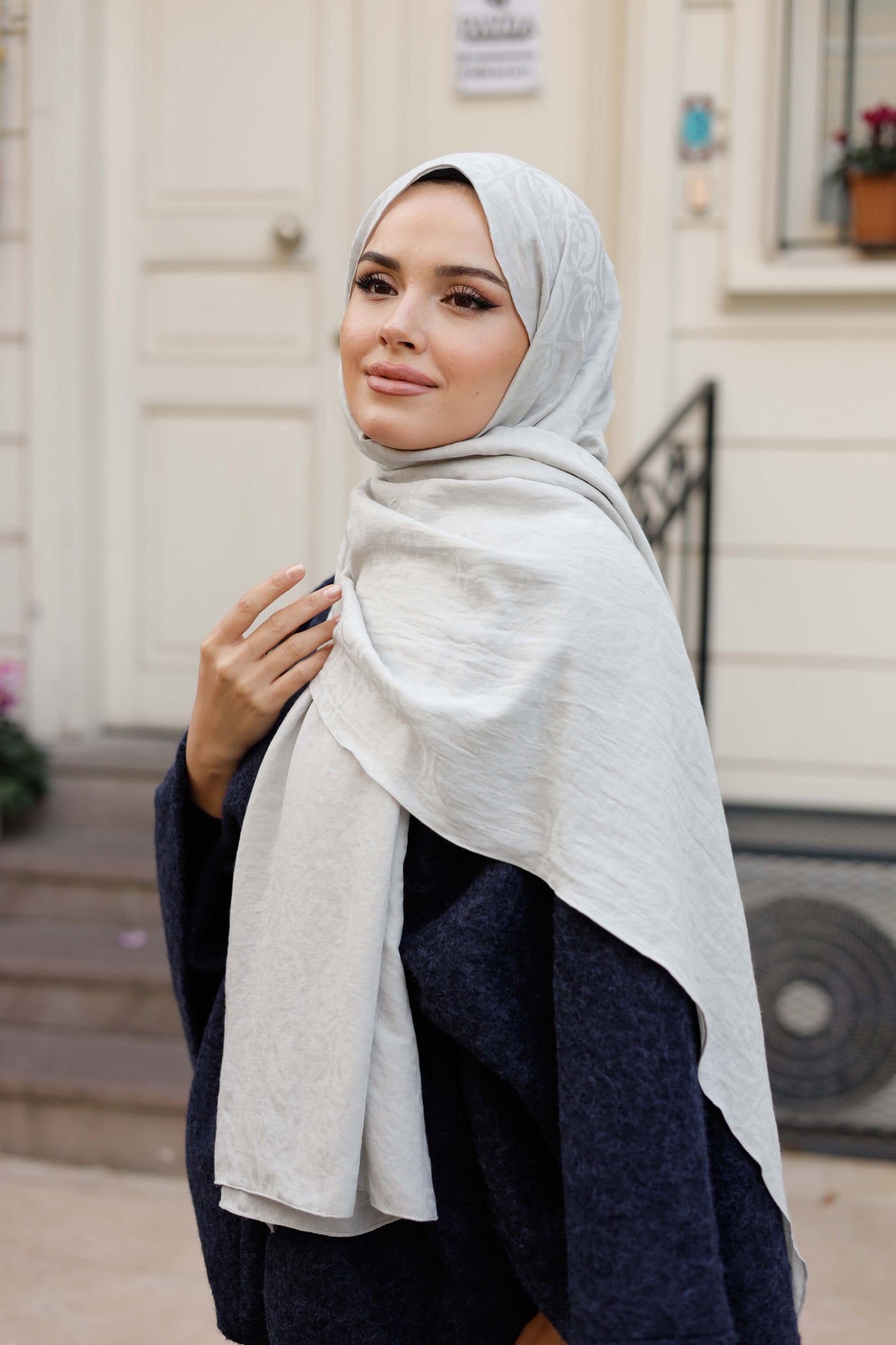 Soft Jakar Şal - Dama Desen - Açık Taş