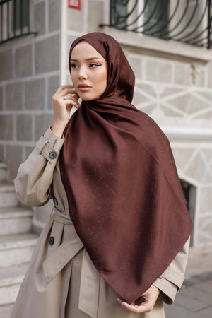 İpeksi Çift Taraflı Jakar Şal - Mandala Desen - Kahverengi