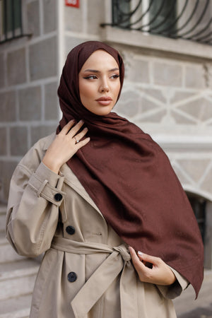 İpeksi Çift Taraflı Jakar Şal - Mandala Desen - Kahverengi