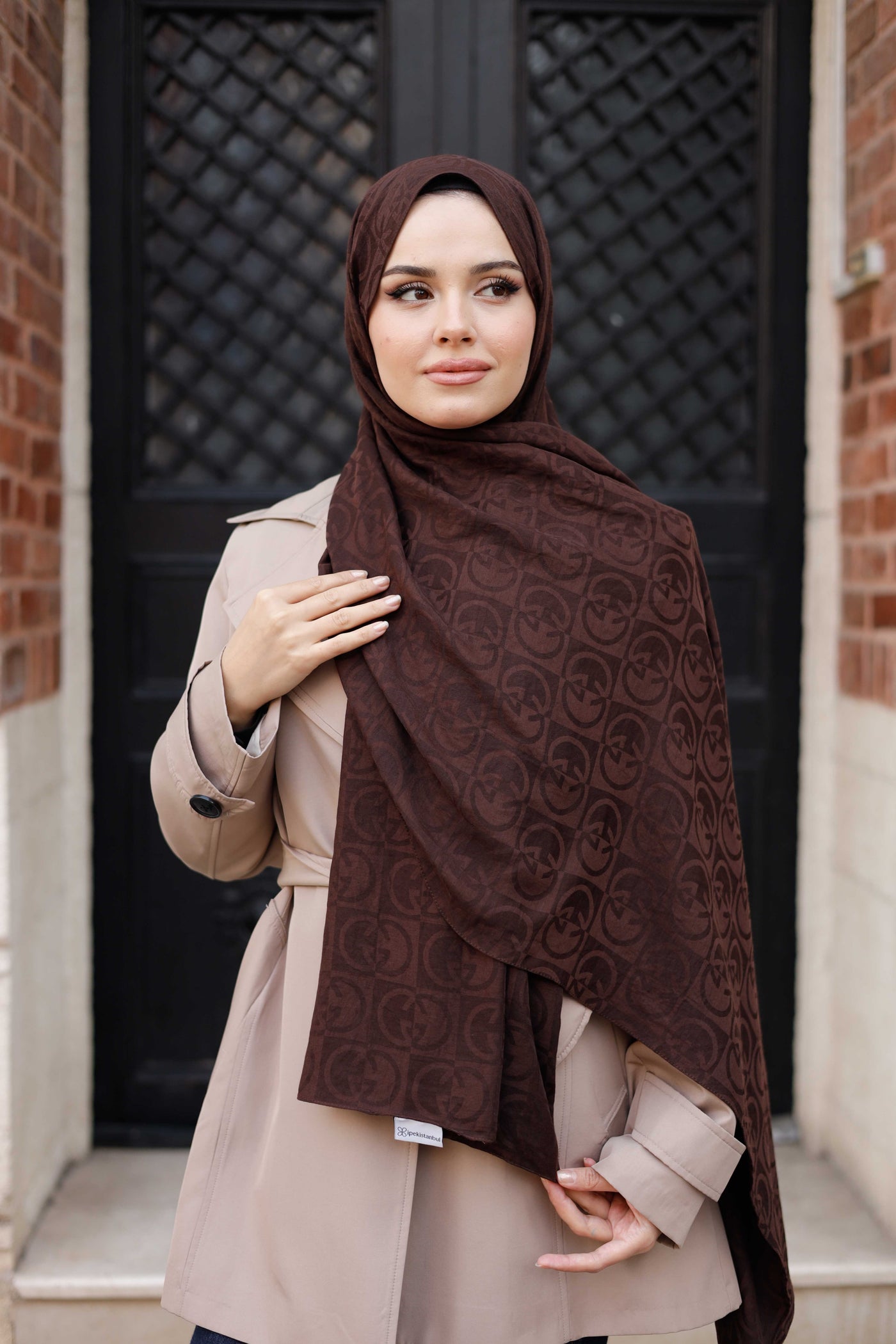 Soft Jakar Şal - Dama Desen - Kahverengi