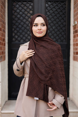 Soft Jakar Şal - Dama Desen - Kahverengi