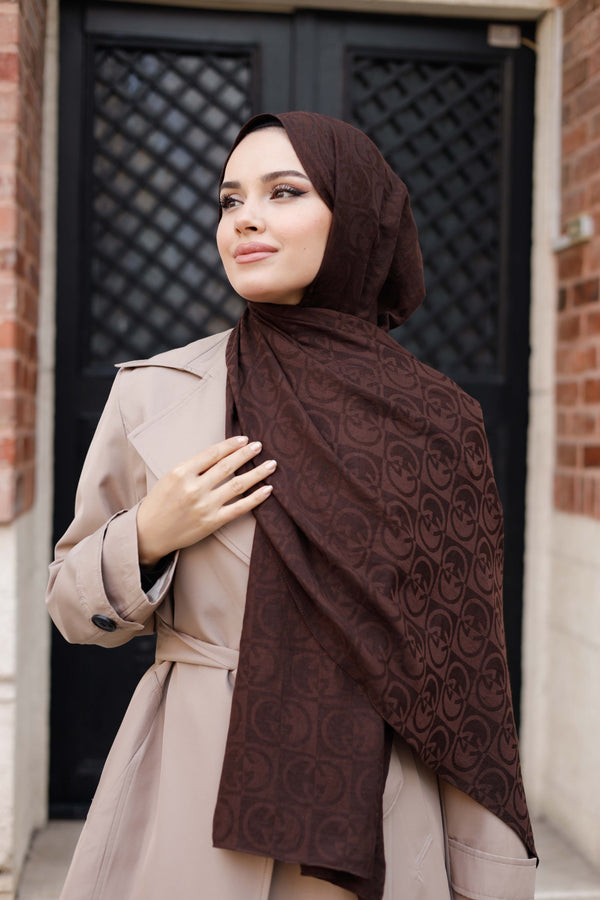 Soft Jakar Şal - Dama Desen - Kahverengi