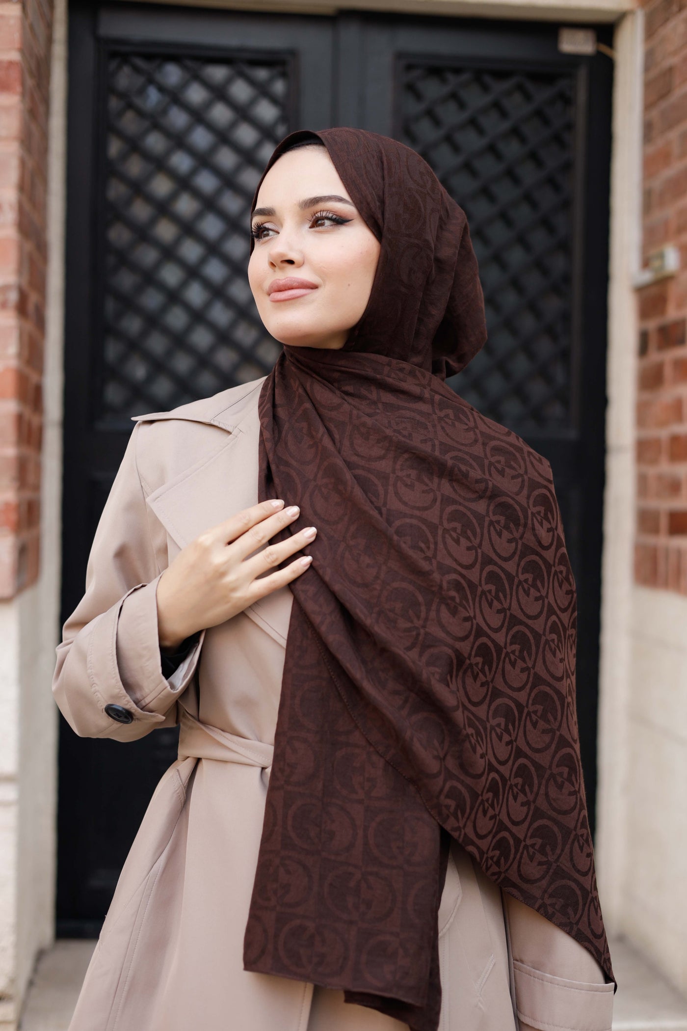 Soft Jakar Şal - Dama Desen - Kahverengi