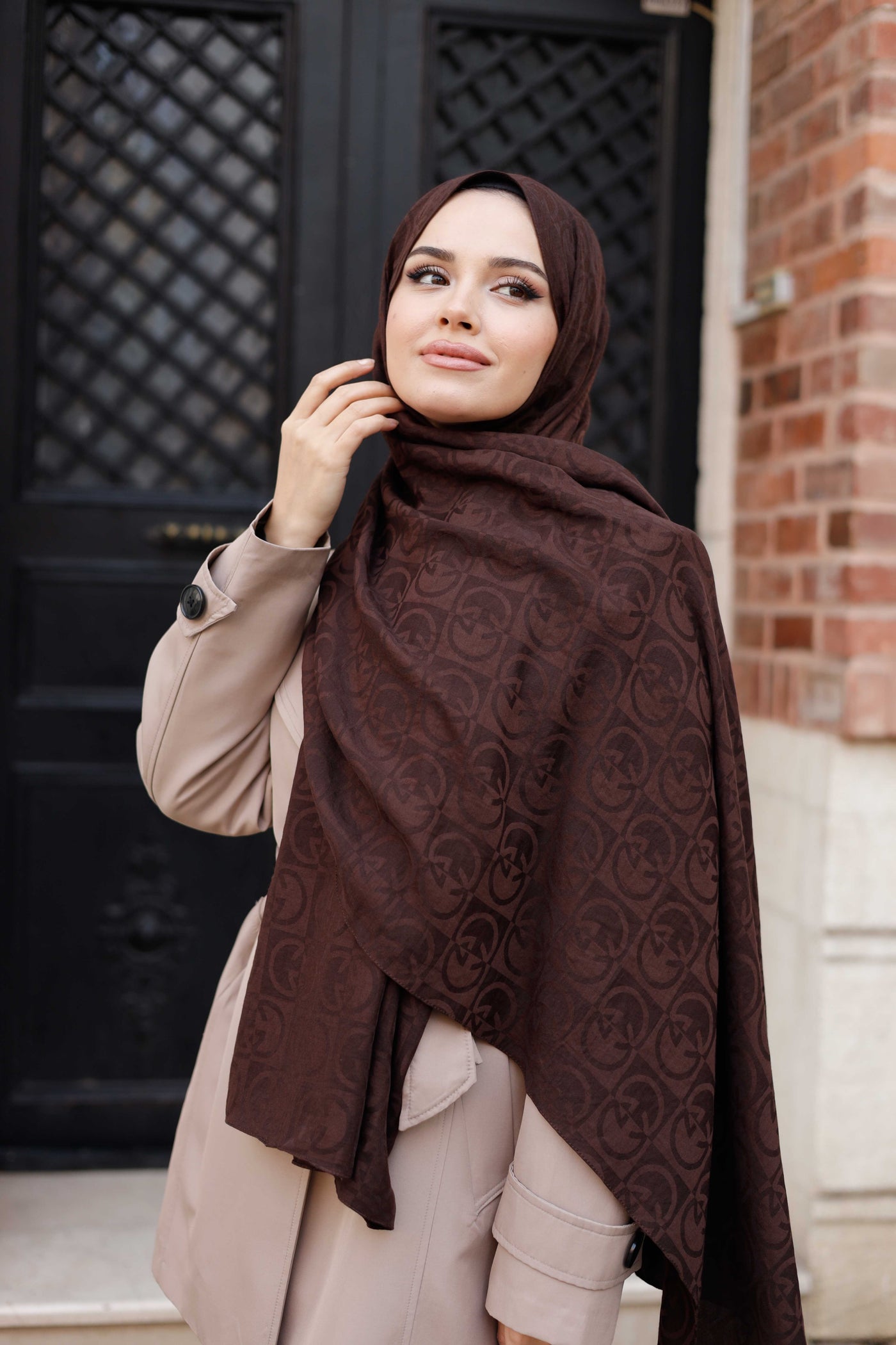 Soft Jakar Şal - Dama Desen - Kahverengi