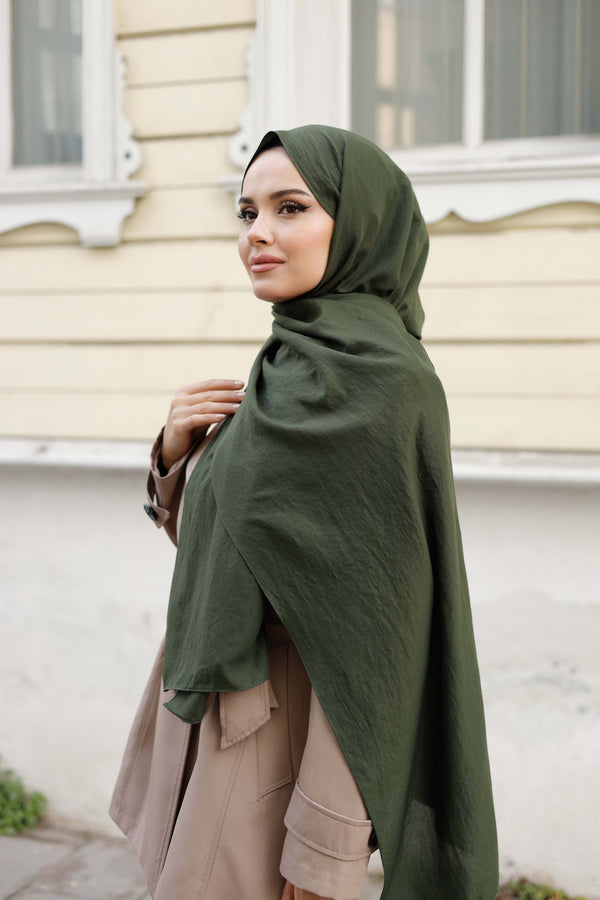 Soft Jakar Şal - Düz - Haki Yeşili