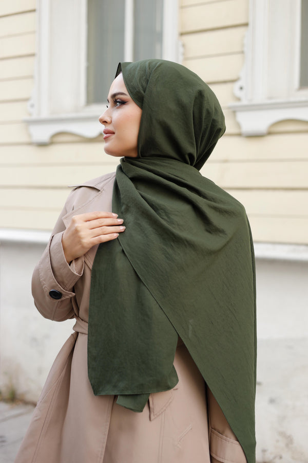 Soft Jakar Şal - Düz - Haki Yeşili