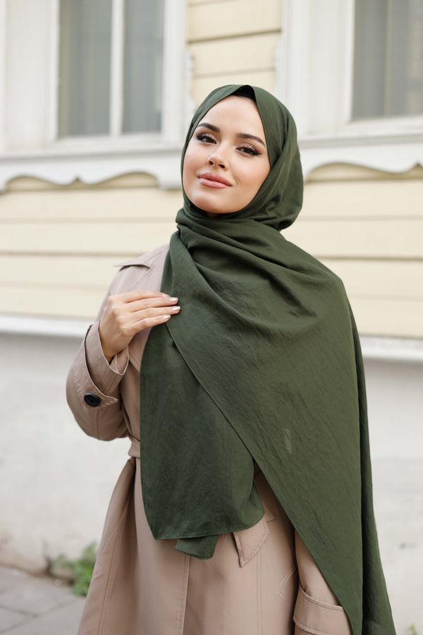 Soft Jakar Şal - Düz - Haki Yeşili