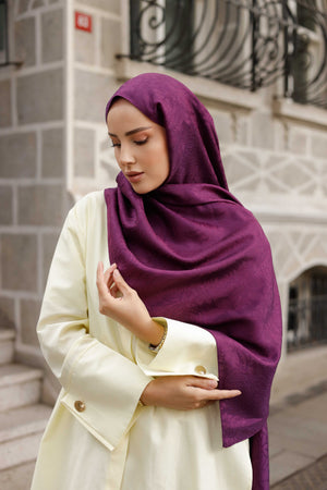 İpeksi Çift Taraflı Jakar Şal - Rose Desen - Mürdüm