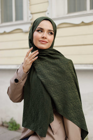 Soft Jakar Şal - Dama Desen - Haki Yeşili