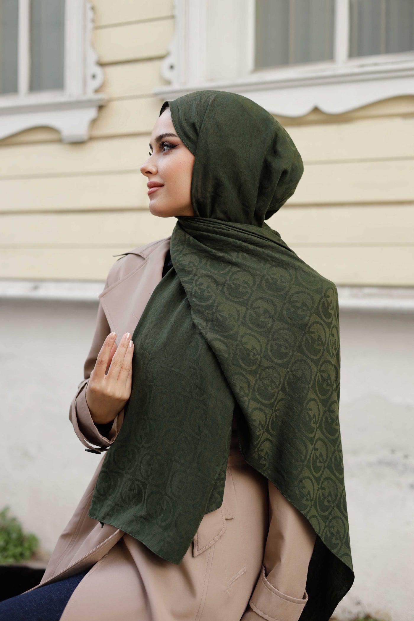 Soft Jakar Şal - Dama Desen - Haki Yeşili