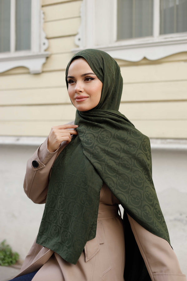 Soft Jakar Şal - Dama Desen - Haki Yeşili