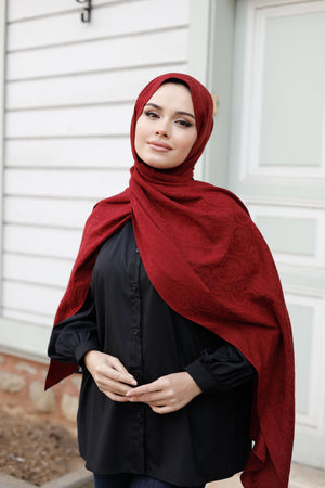Soft Jakar Şal - Dama Desen - Bordo