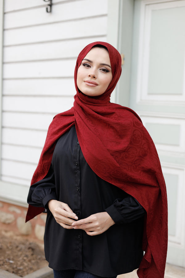 Soft Jakar Şal - Dama Desen - Bordo