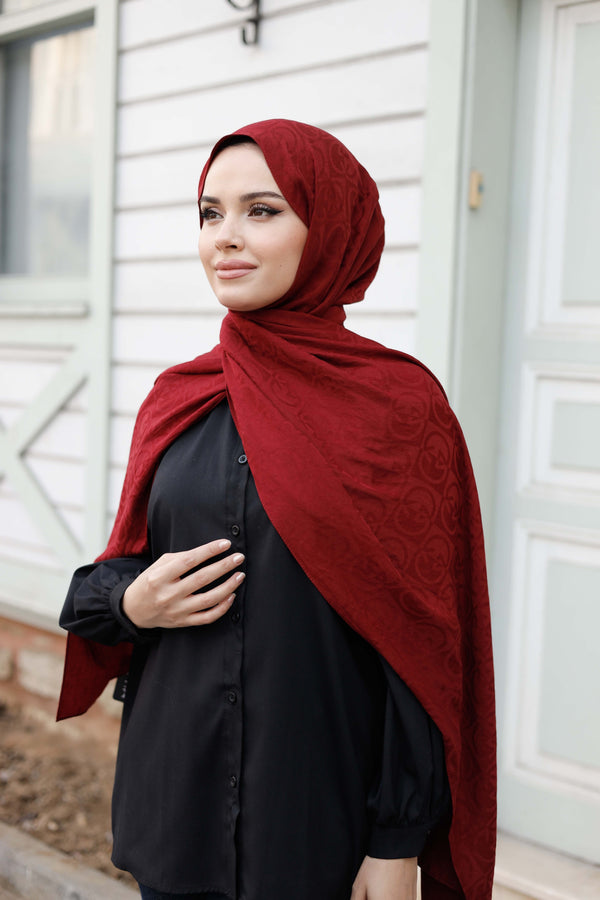 Soft Jakar Şal - Dama Desen - Bordo