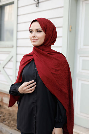 Soft Jakar Şal - Dama Desen - Bordo