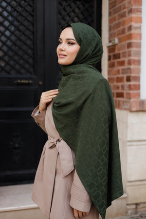 Soft Jakar Şal - Zincir Desen - Haki Yeşili