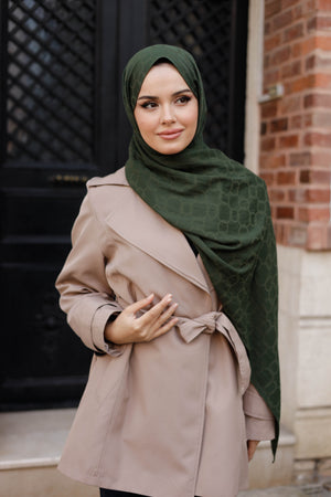 Soft Jakar Şal - Zincir Desen - Haki Yeşili