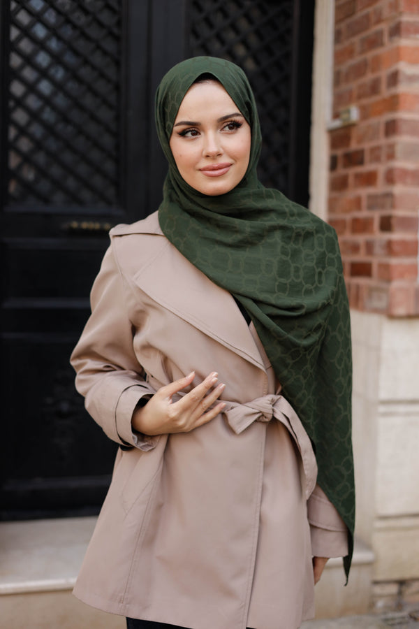 Soft Jakar Şal - Zincir Desen - Haki Yeşili