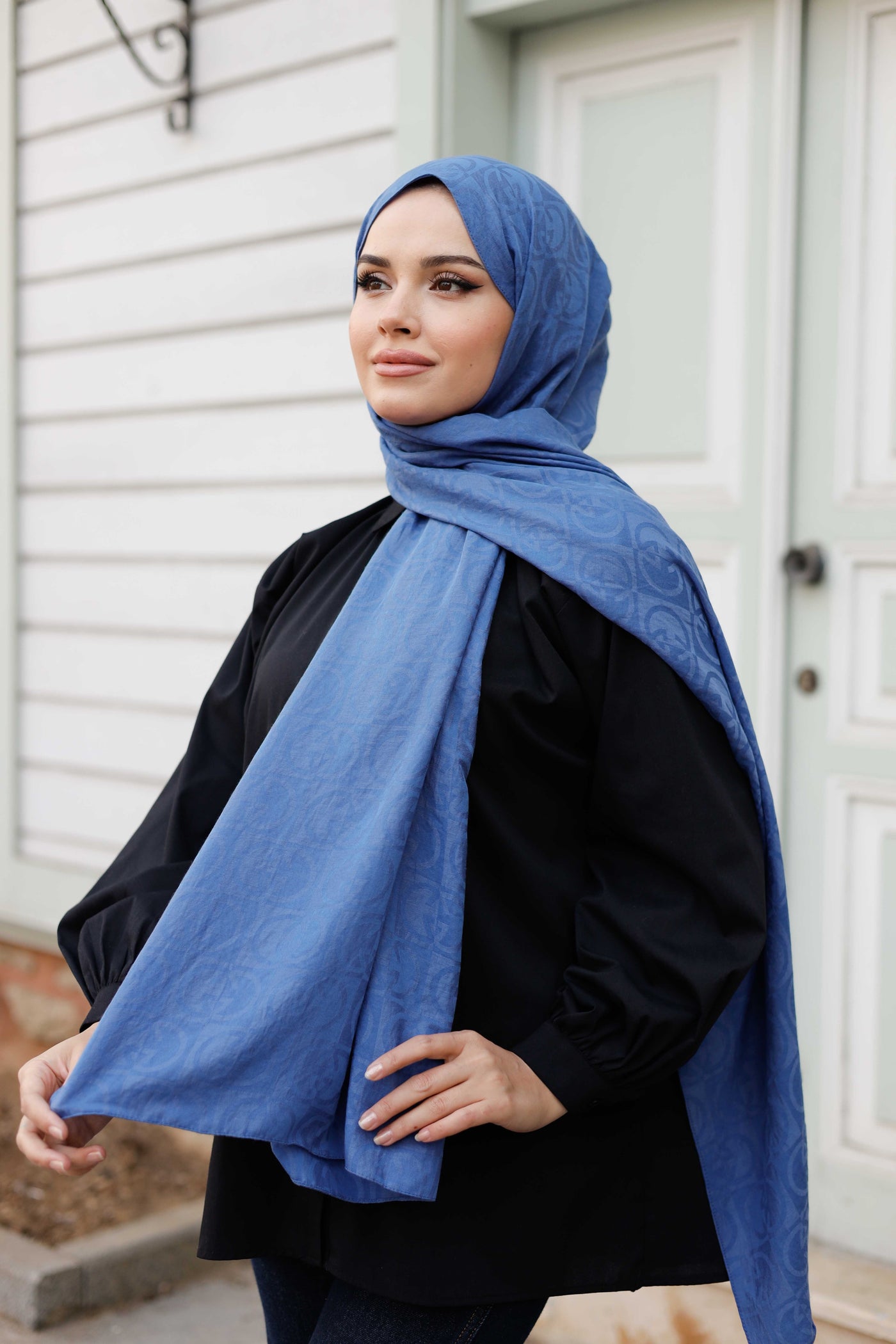 Soft Jakar Şal - Dama Desen - İndigo