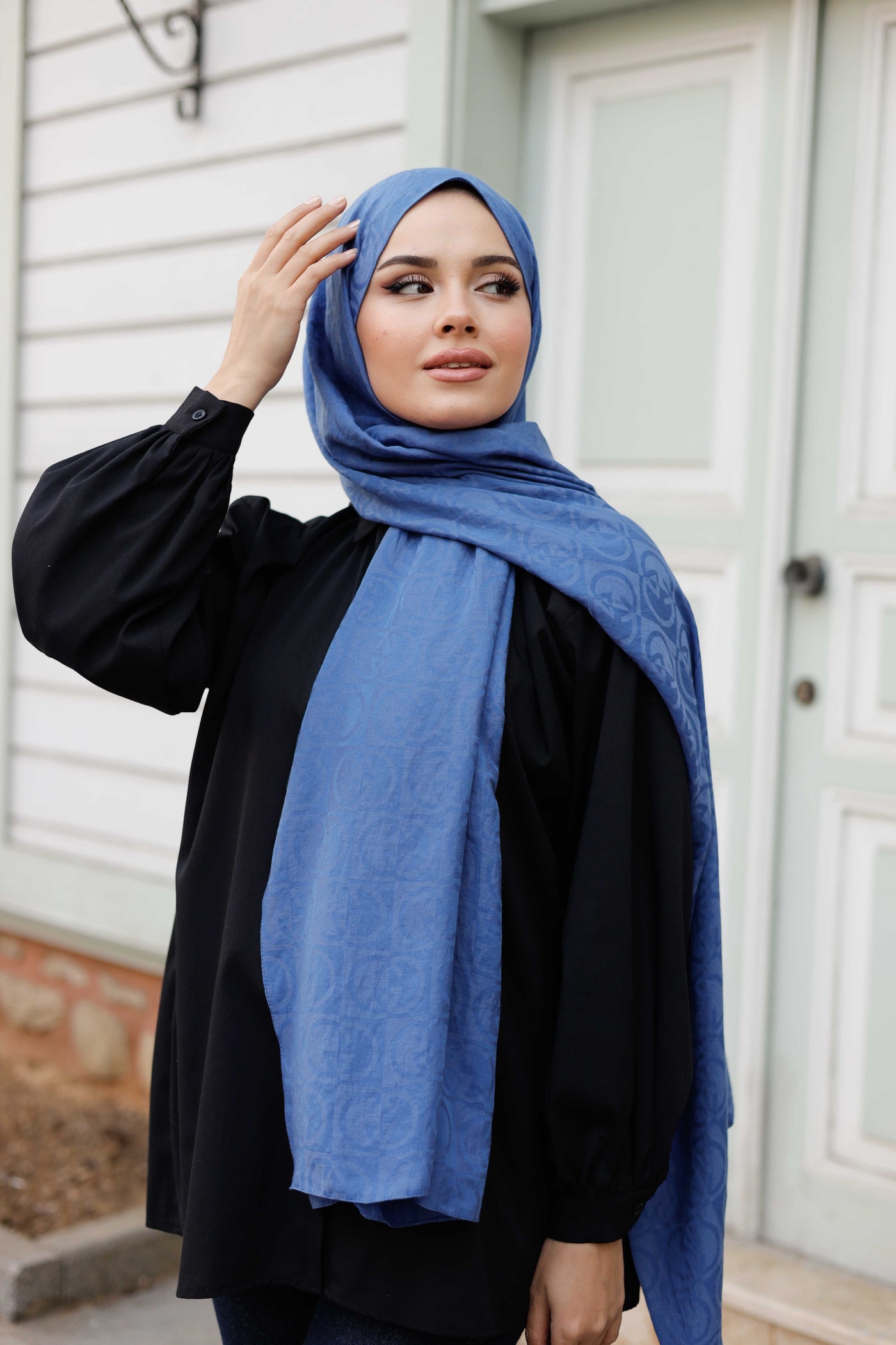 Soft Jakar Şal - Dama Desen - İndigo