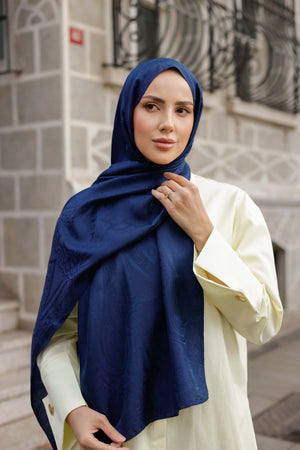 İpeksi Çift Taraflı Jakar Şal - Hint - Lacivert