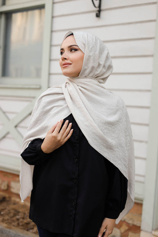 Soft Jakar Şal - Dama Desen - Latte