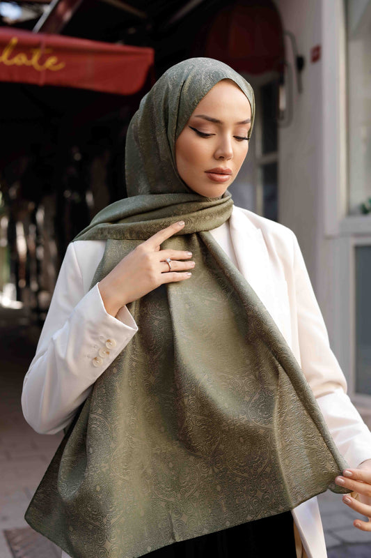 İpeksi Çift Taraflı Jakar Şal - Mandala Desen - Çağla Yeşili