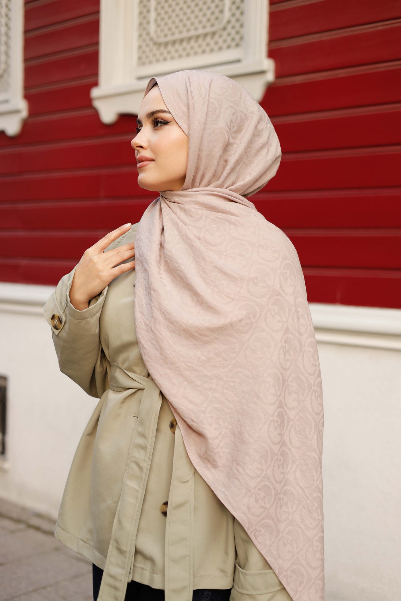 Soft Jakar Şal - Dama Desen - Toz Pembe