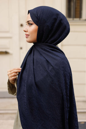 Soft Jakar Şal - Dama Desen - Lacivert