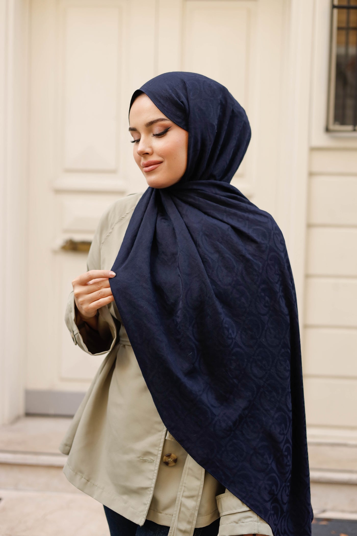 Soft Jakar Şal - Dama Desen - Lacivert